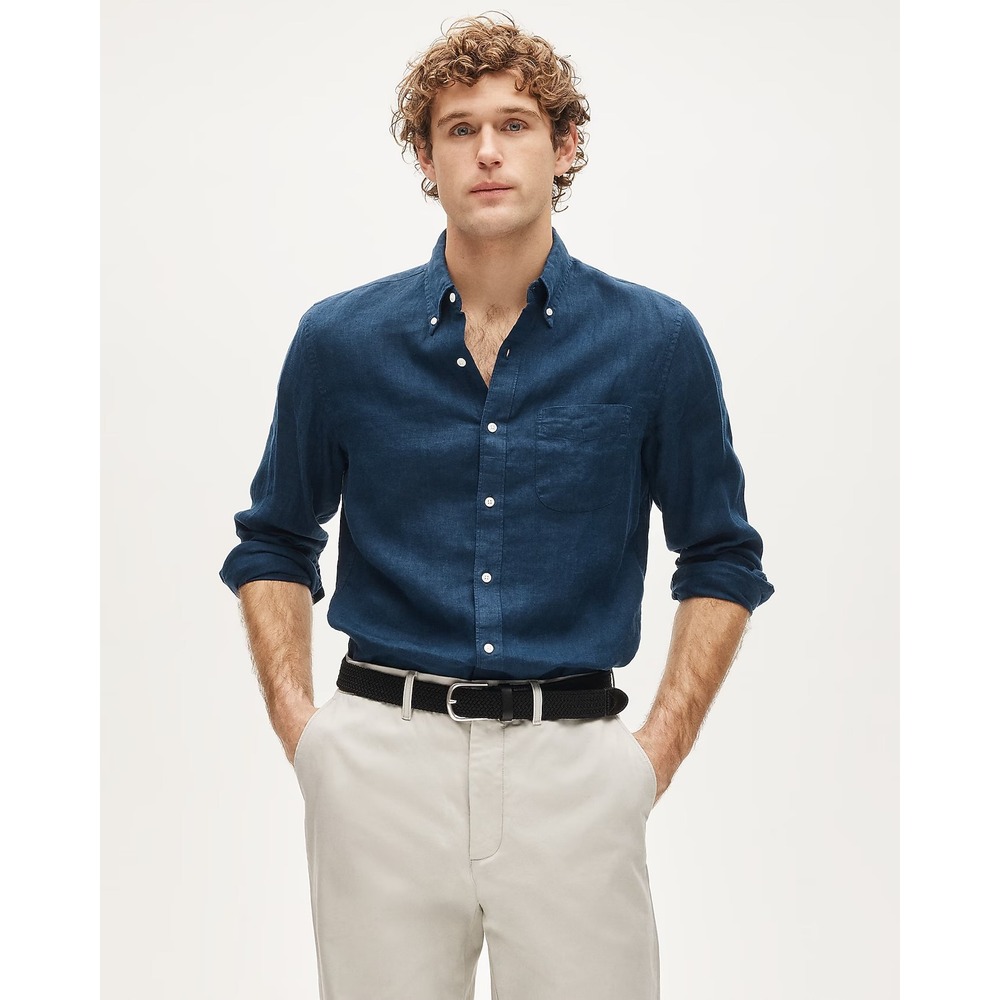 J.Crew Mens XXLT Baird McNutt Irish Linen Button Down Shirt Ink Blue BE560 New